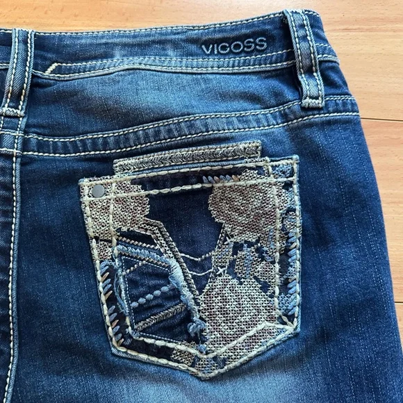 Vigoss Dark Blue Flare Jeans size 18 embellished pockets like new bootcut faded - Picture 11 of 14